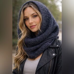 NWT Helmut Lang Navy Knit Snood Wool Alpaca Silk Hood Scarf O/S